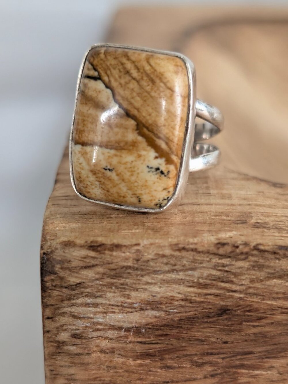 Picture Jasper Sterling Silver Split Shank Ring Size 7